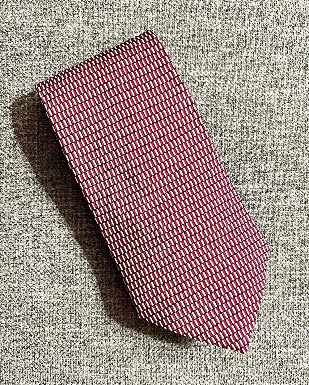 Tommy Hilfiger Men's Red White Black Geometric Woven Tie Logo Accent